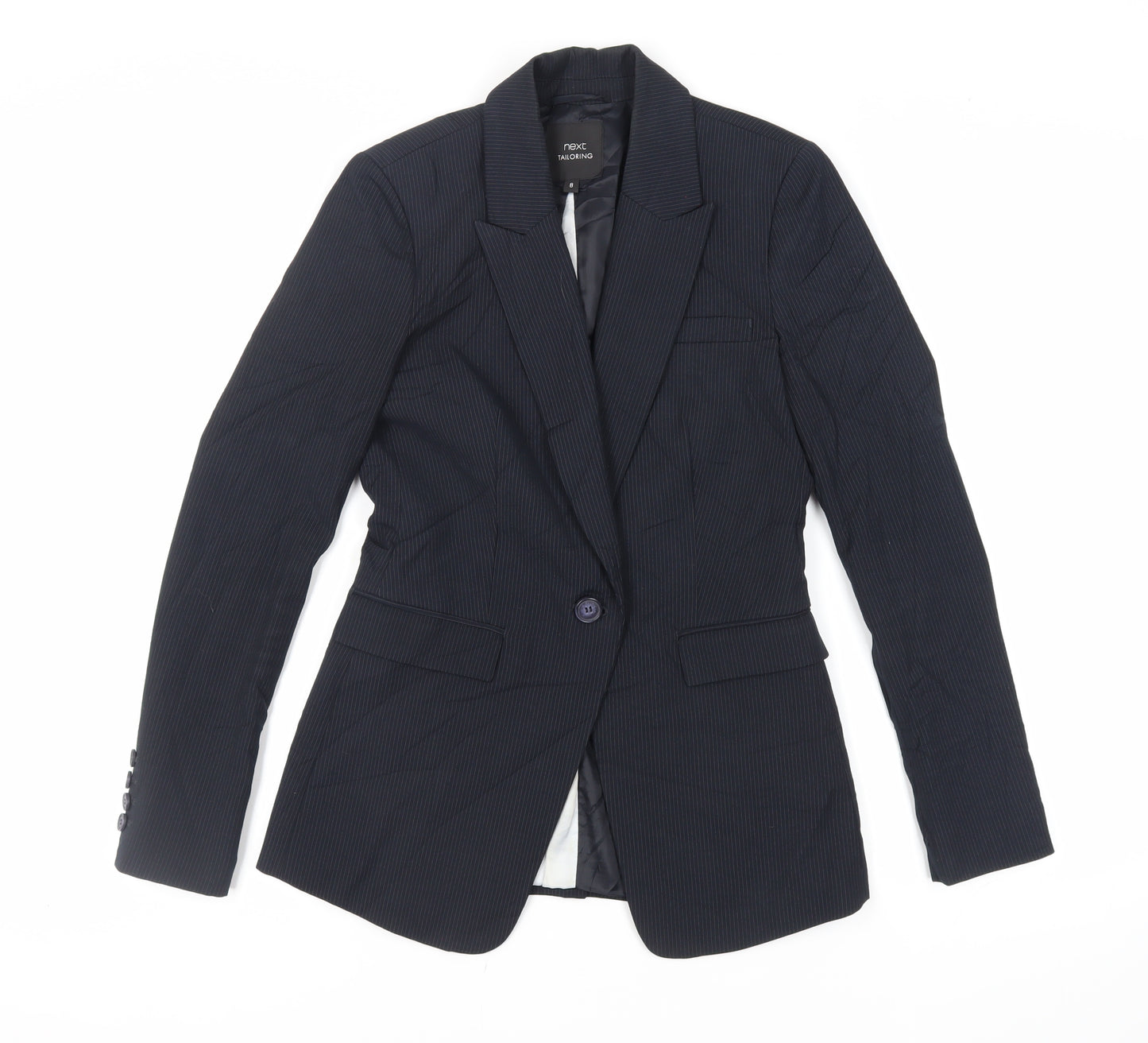 NEXT Womens Black Striped Jacket Blazer Size 8 Button