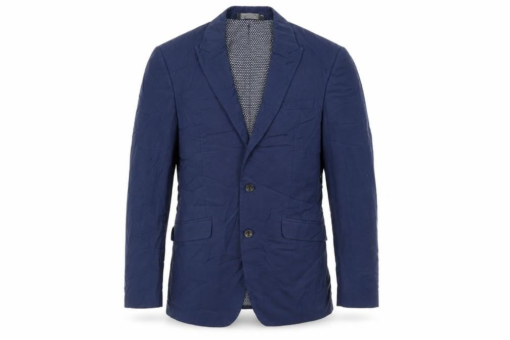 Front view of Marks & Spencer men’s blue polyester jacket suit jacket, size 36, regular