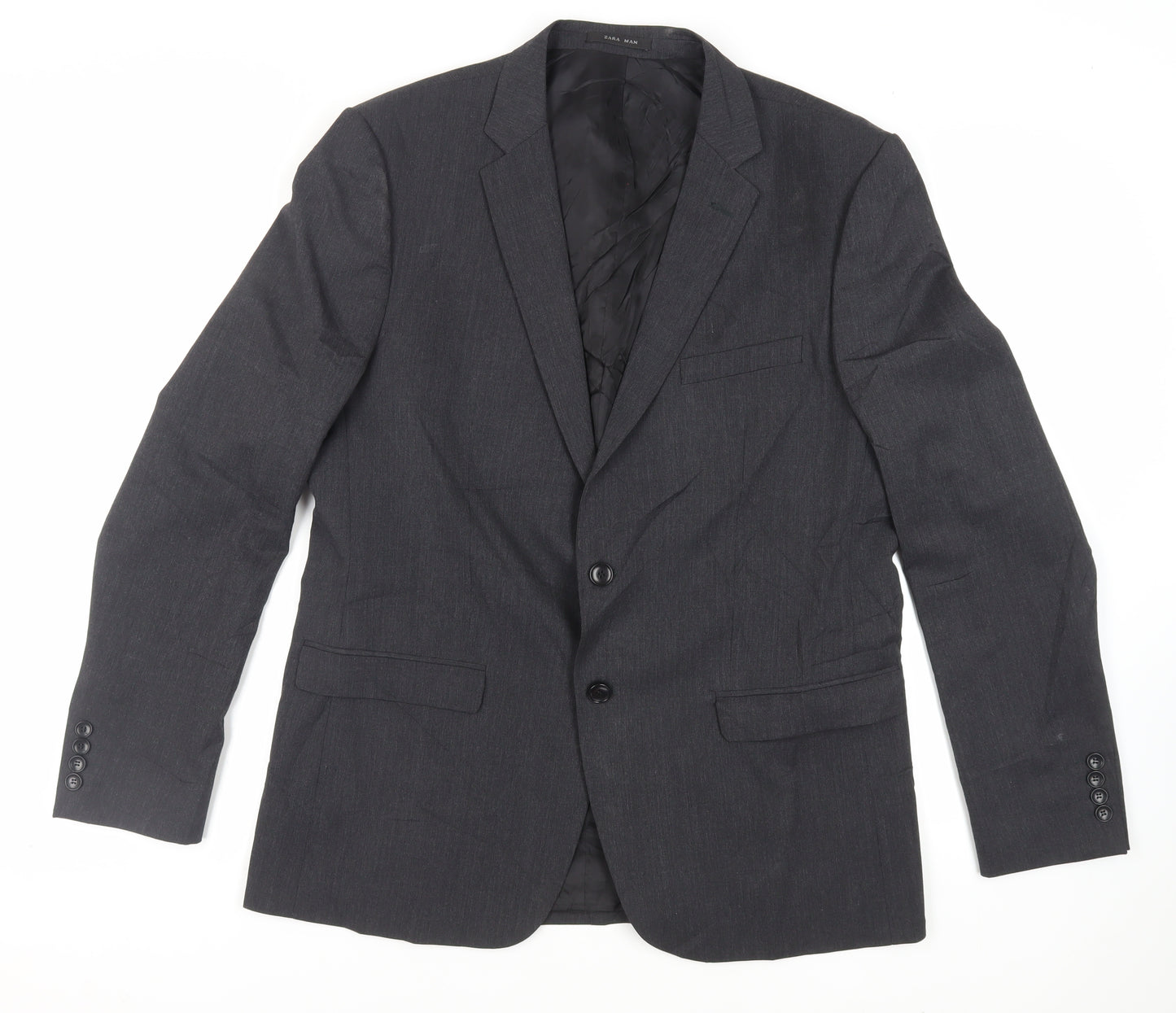 Zara Man Mens Black Wool Jacket Blazer Size 44 Regular