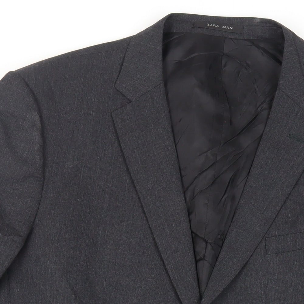 Zara Man Mens Black Wool Jacket Blazer Size 44 Regular