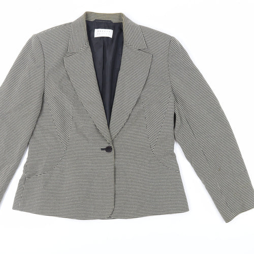 Precis Petite Womens Black Geometric Jacket Blazer Size 14 Button - Vintage