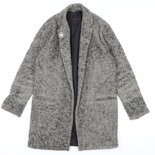 River Island Womens Grey Herringbone Overcoat Coat Size 8 - Open