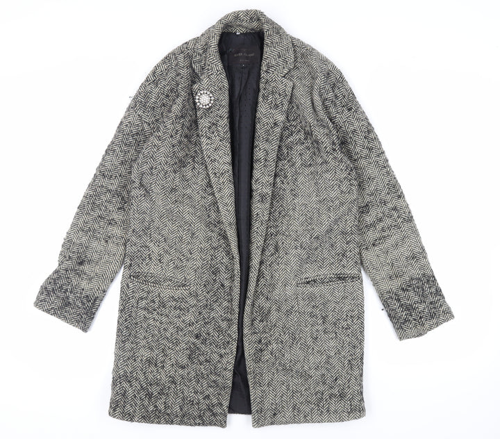 River Island Womens Grey Herringbone Overcoat Coat Size 8 - Open