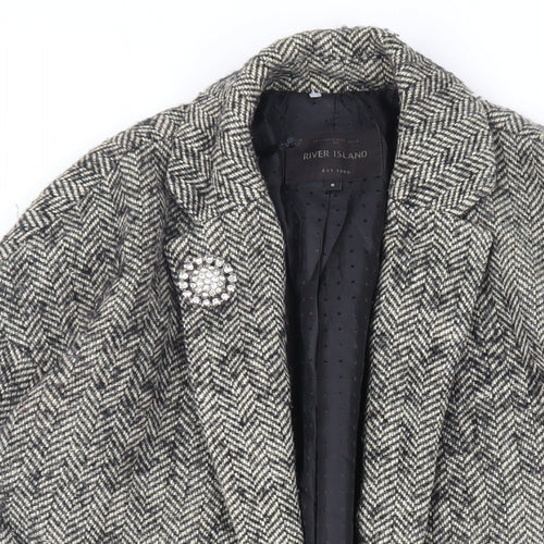 River Island Womens Grey Herringbone Overcoat Coat Size 8 - Open