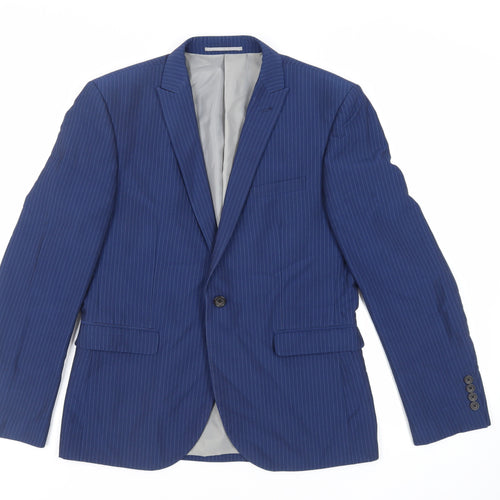 NEXT Mens Blue Striped Polyester Jacket Suit Jacket Size 40 Regular