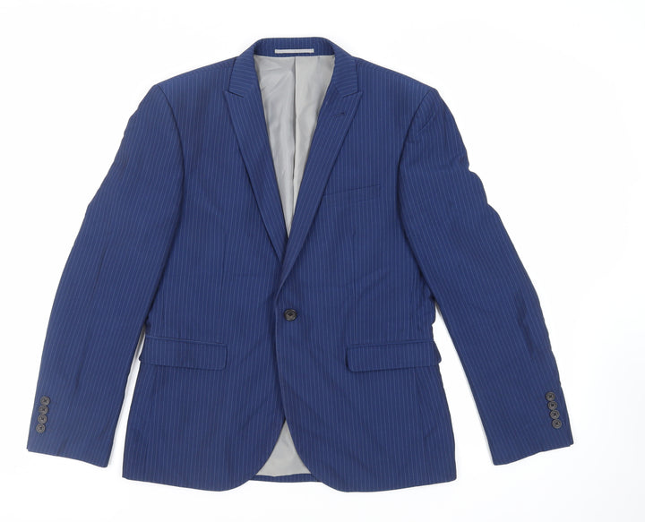 NEXT Mens Blue Striped Polyester Jacket Suit Jacket Size 40 Regular