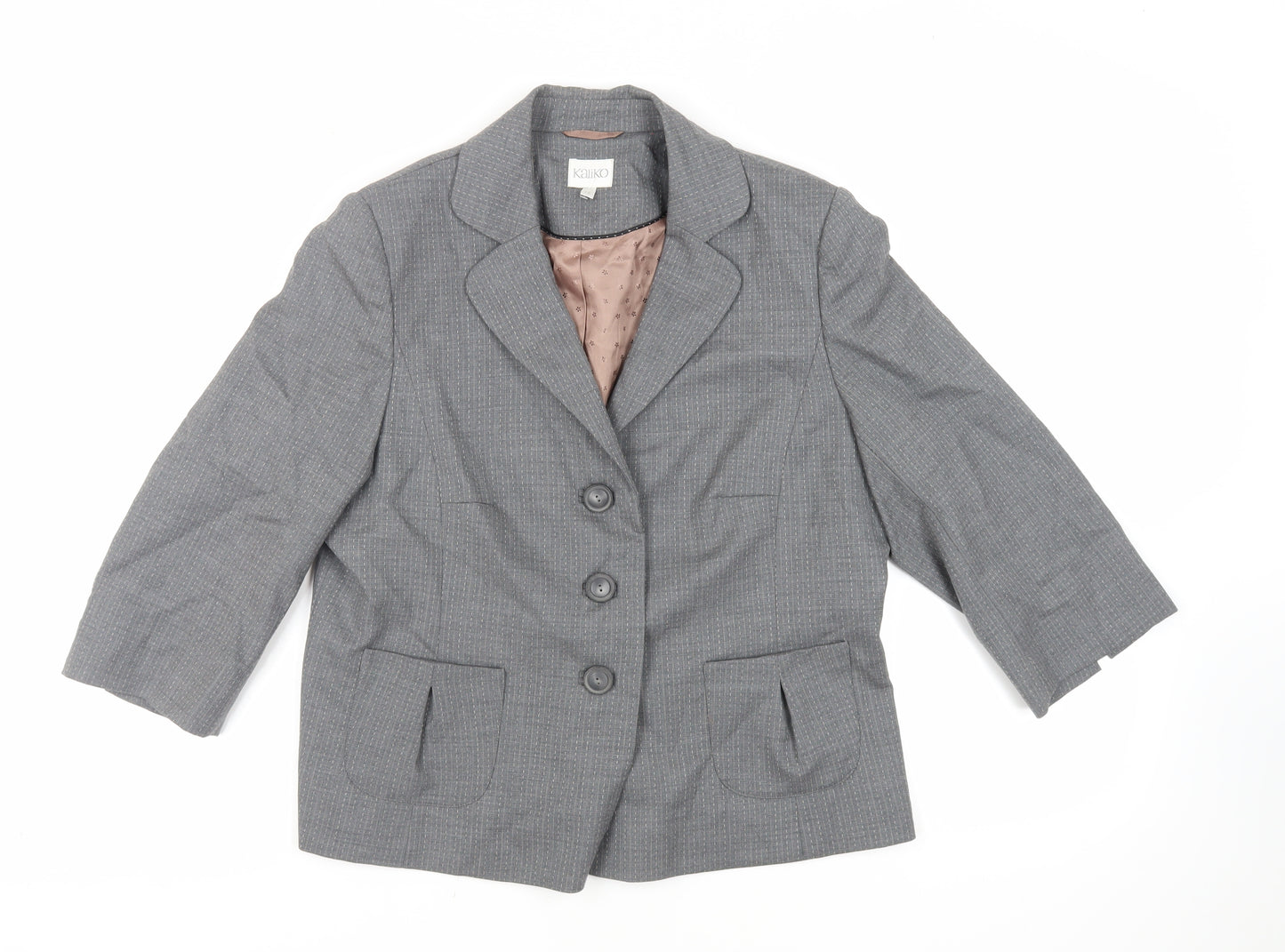Kaliko Womens Grey Striped Jacket Blazer Size 16 Button - Bow Detail