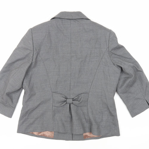 Kaliko Womens Grey Striped Jacket Blazer Size 16 Button - Bow Detail