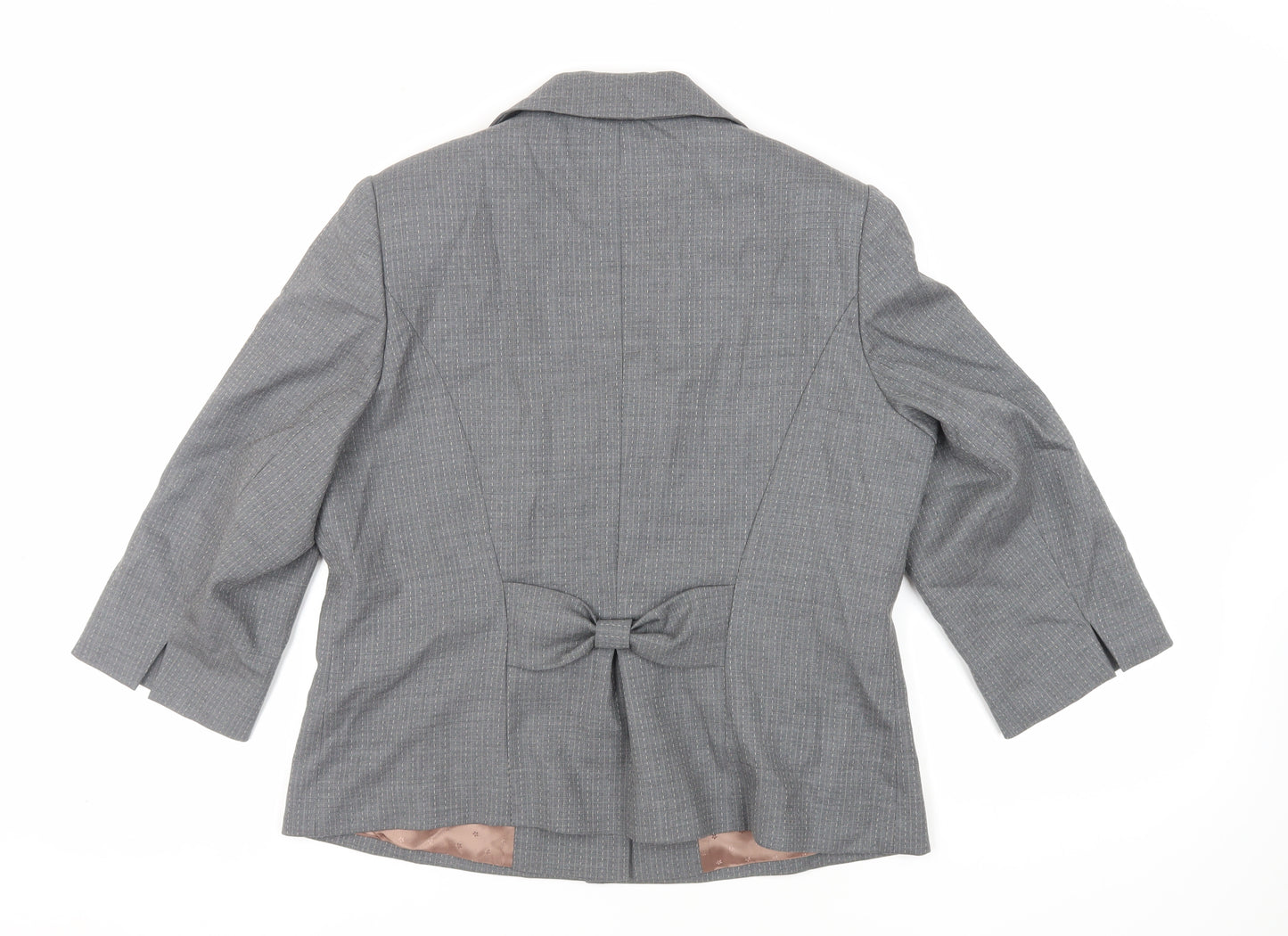 Kaliko Womens Grey Striped Jacket Blazer Size 16 Button - Bow Detail