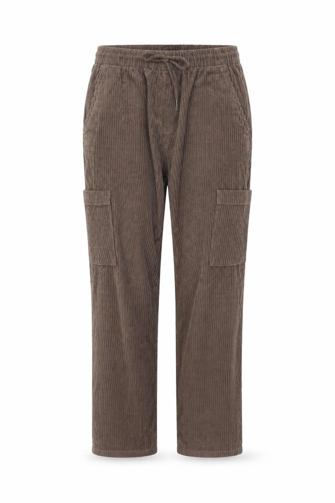 Front view of ASOS women’s brown cotton trousers, size S, 28-inch leg regular drawstring