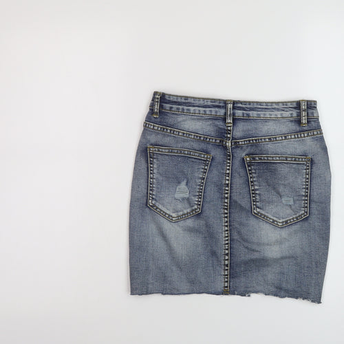 MOMOKROM Womens Blue Cotton Mini Skirt Size 8 Button - Vintage