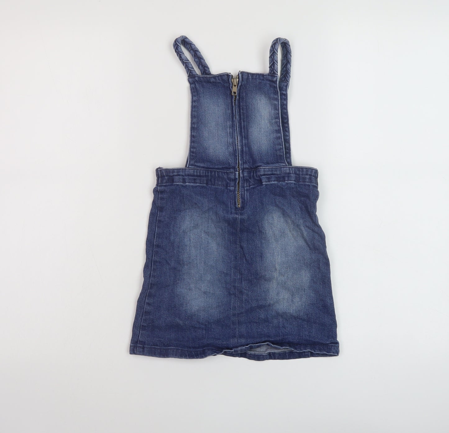 TU Girls Blue Cotton Pinafore/Dungaree Dress Size 3-4 Years Square Neck Zip