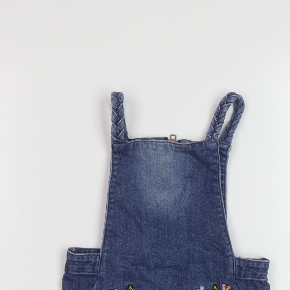 TU Girls Blue Cotton Pinafore/Dungaree Dress Size 3-4 Years Square Neck Zip