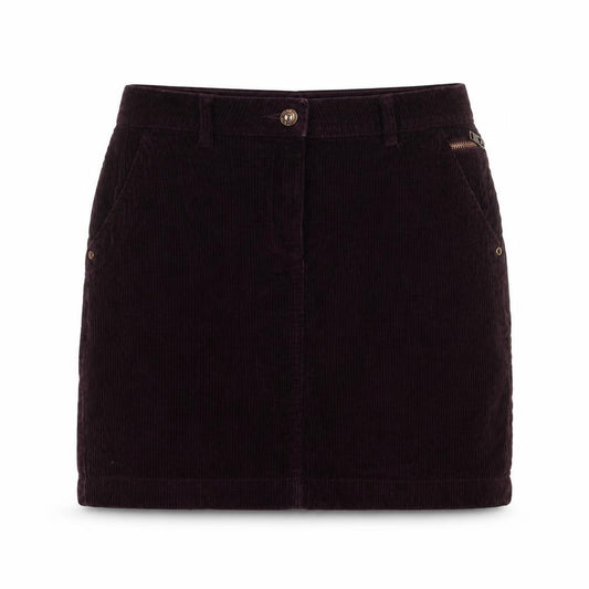 Front view of Next women’s purple cotton mini skirt, size UK 8, zip