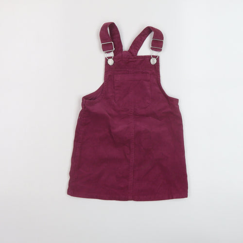 M&Co Girls Pink Cotton Pinafore/Dungaree Dress Size 2-3 Years Square Neck Buckle