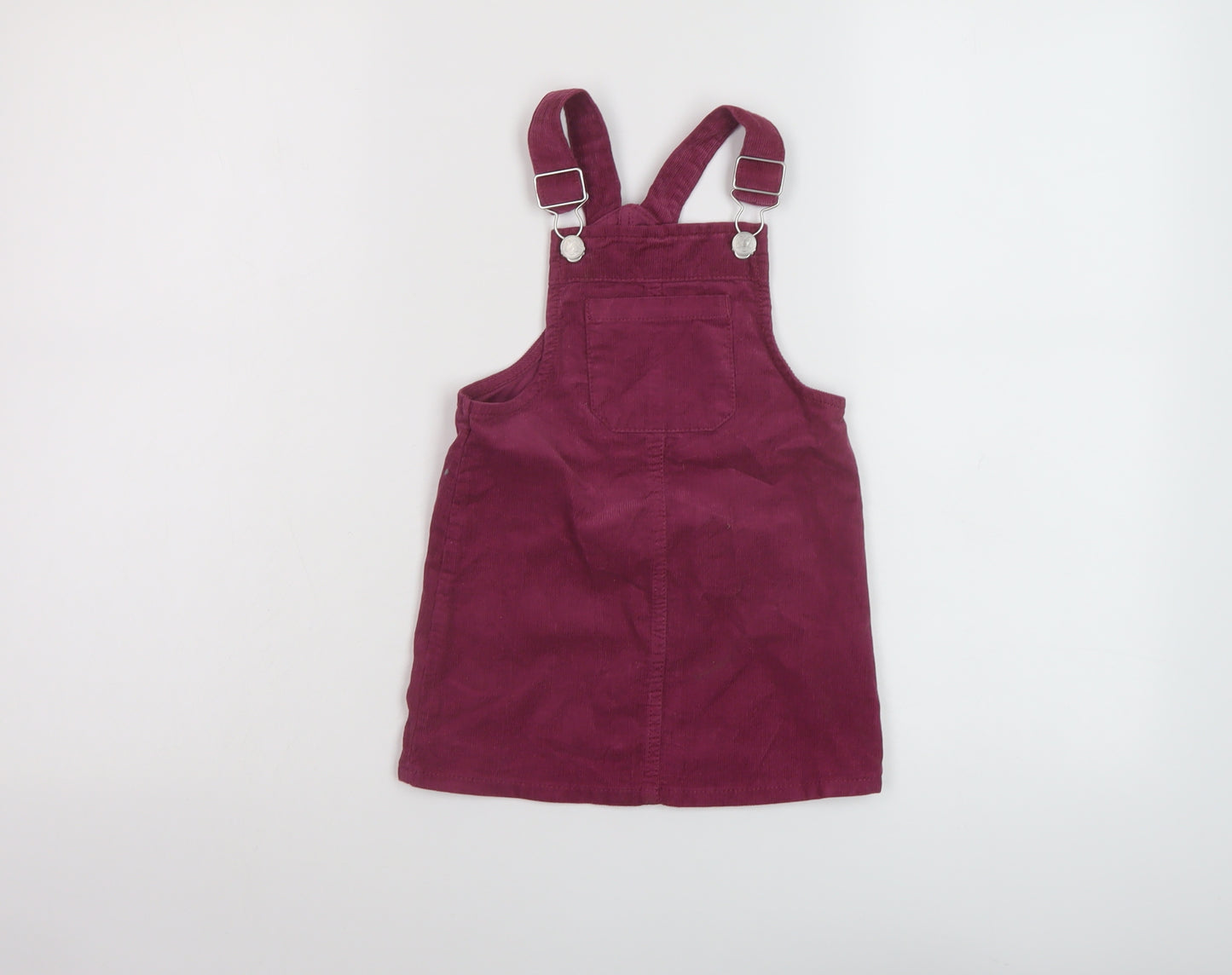 M&Co Girls Pink Cotton Pinafore/Dungaree Dress Size 2-3 Years Square Neck Buckle