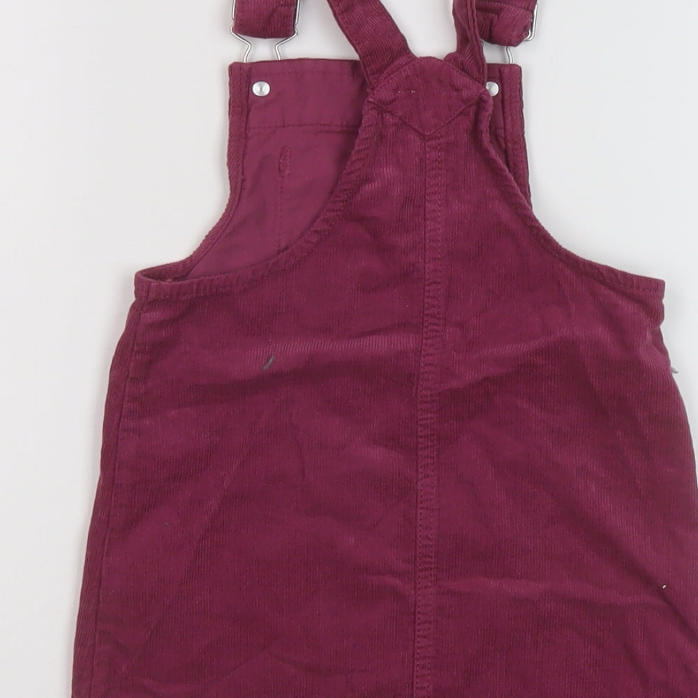 M&Co Girls Pink Cotton Pinafore/Dungaree Dress Size 2-3 Years Square Neck Buckle