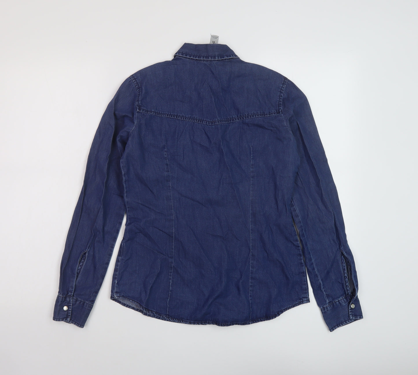 Denim & Co. Womens Blue Cotton Basic Button-Up Size 8 Collared
