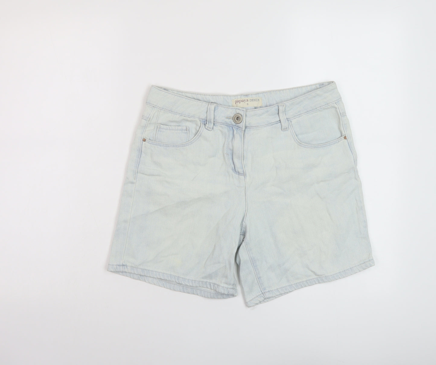 Papaya Womens Blue Cotton Basic Shorts Size 8 L7 in Regular Button