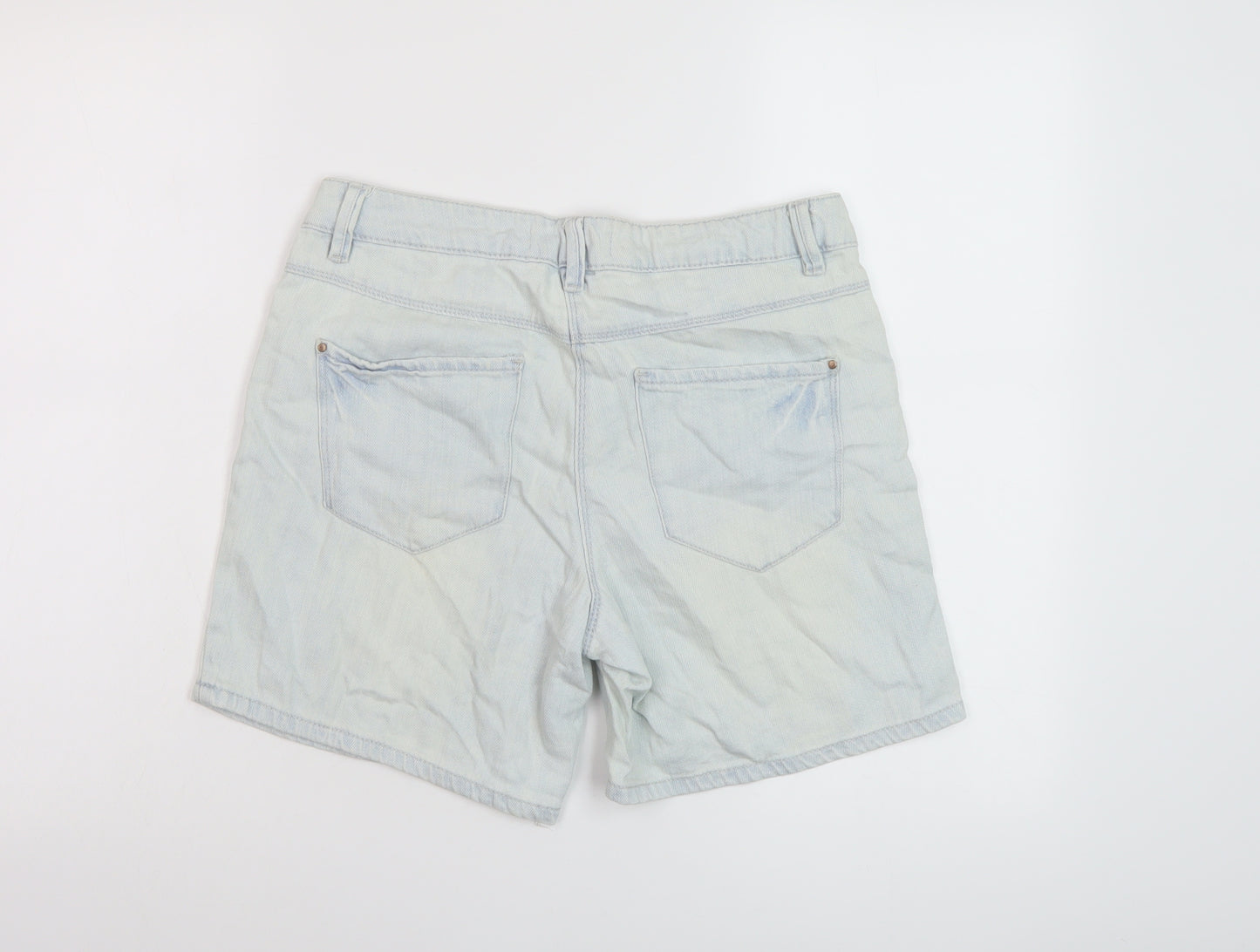 Papaya Womens Blue Cotton Basic Shorts Size 8 L7 in Regular Button