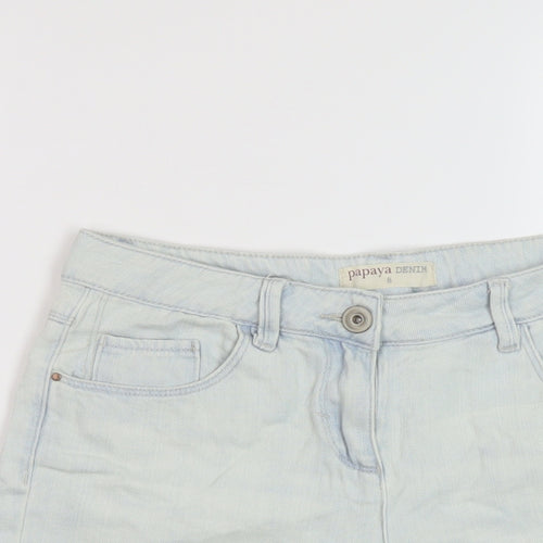 Papaya Womens Blue Cotton Basic Shorts Size 8 L7 in Regular Button