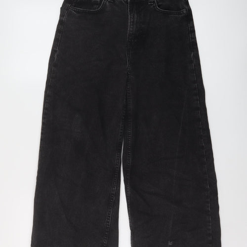 Bershka Womens Grey Cotton Wide-Leg Jeans Size 6 L22 in Regular Button