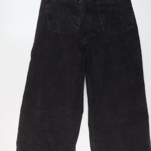Bershka Womens Grey Cotton Wide-Leg Jeans Size 6 L22 in Regular Button