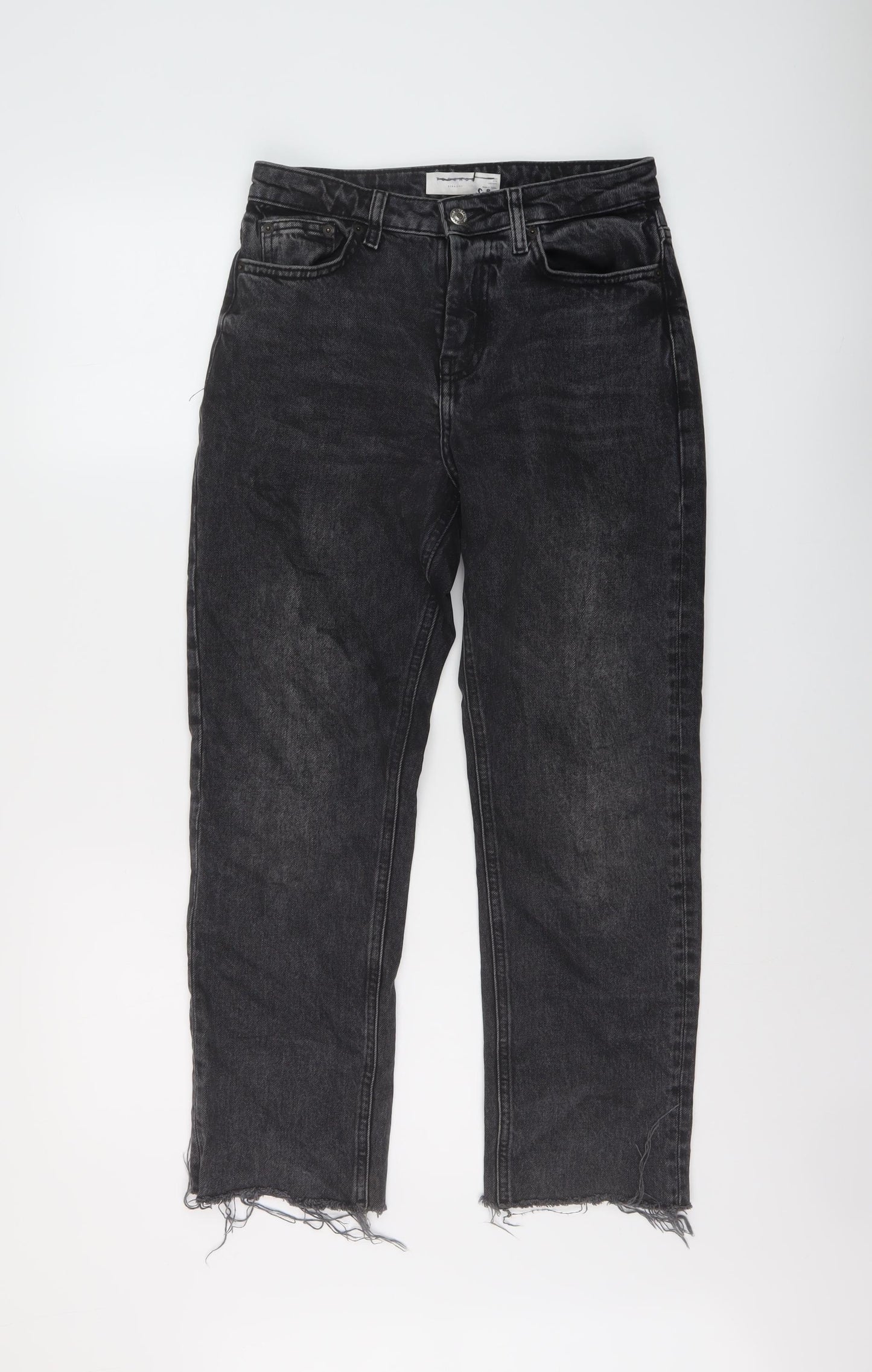 Topshop Womens Grey Cotton Straight Jeans Size 26 in L26 in Regular Button