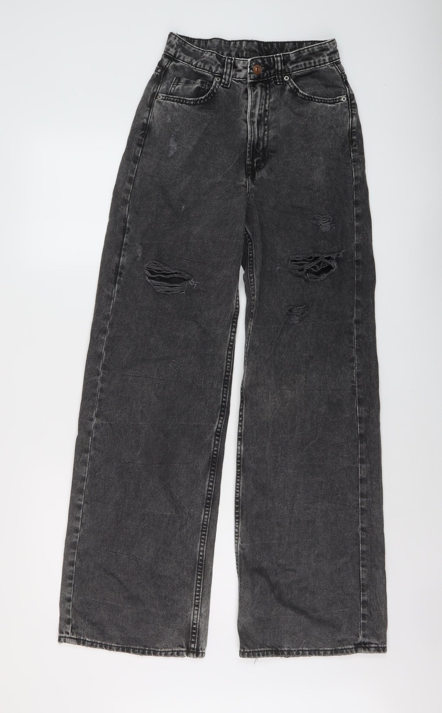 H&M Womens Grey Cotton Wide-Leg Jeans Size 4 L30 in Regular Button
