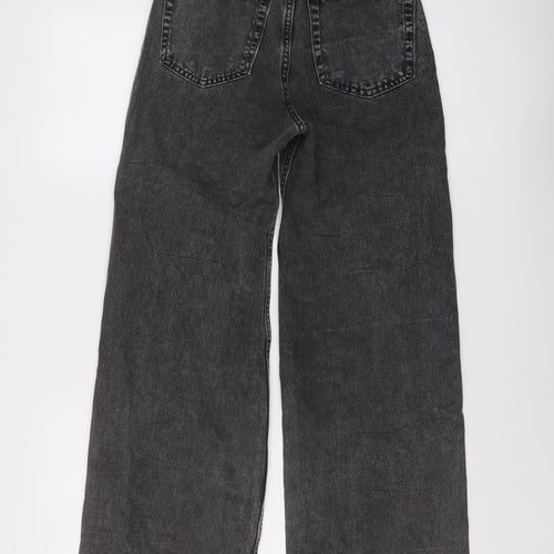 H&M Womens Grey Cotton Wide-Leg Jeans Size 4 L30 in Regular Button