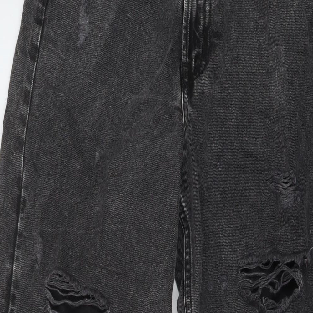 H&M Womens Grey Cotton Wide-Leg Jeans Size 4 L30 in Regular Button