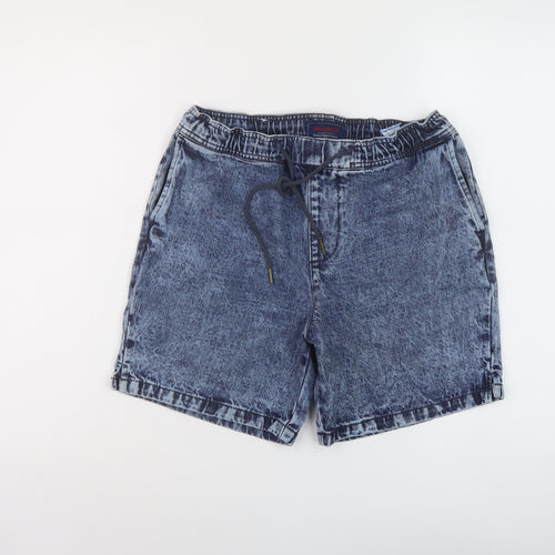 Pull&Bear Womens Blue Cotton Basic Shorts Size M L7 in Regular Drawstring