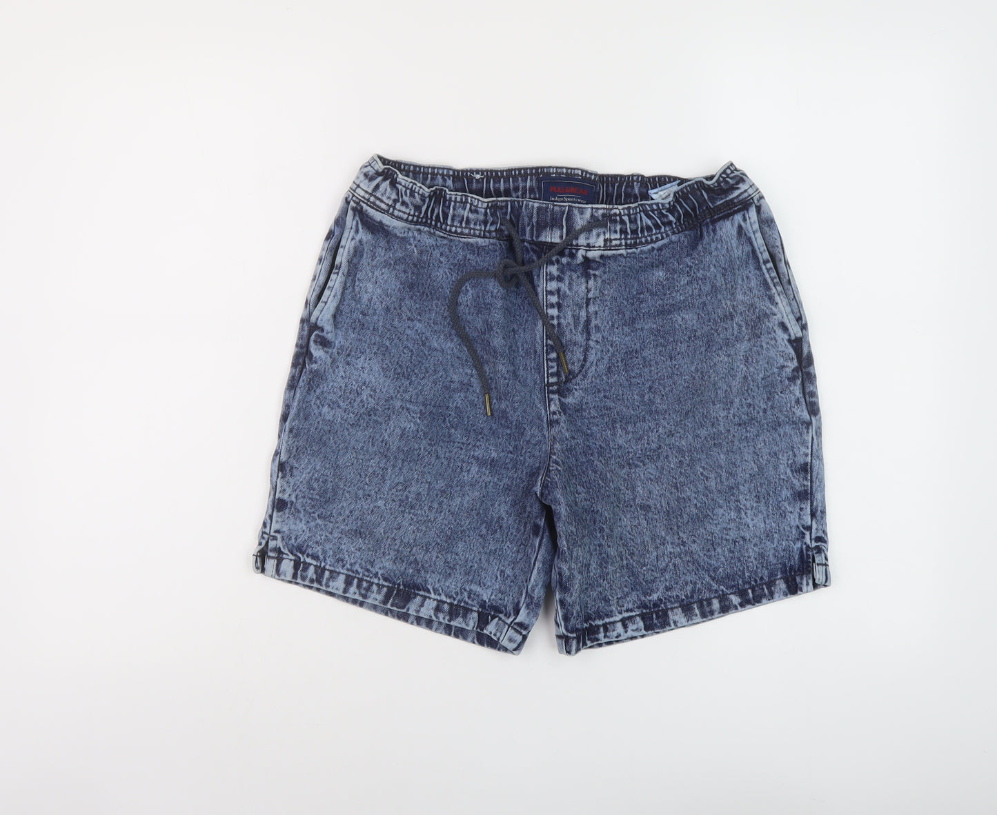 Pull&Bear Womens Blue Cotton Basic Shorts Size M L7 in Regular Drawstring