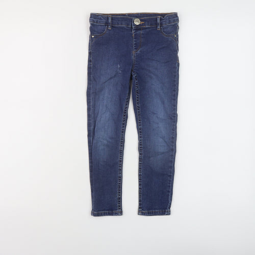 River Island Girls Blue Cotton Skinny Jeans Size 5 Years Regular Button