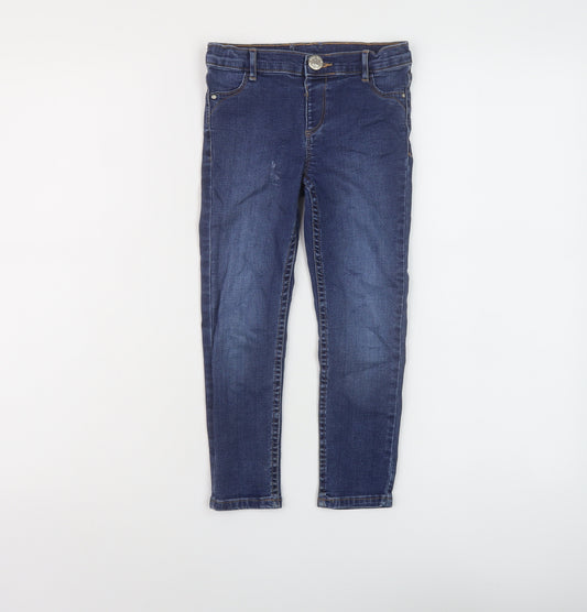 River Island Girls Blue Cotton Skinny Jeans Size 5 Years Regular Button