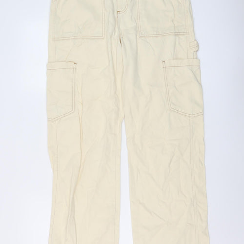Denim & Co. Womens Beige Cotton Wide-Leg Jeans Size 10 L31 in Regular Button