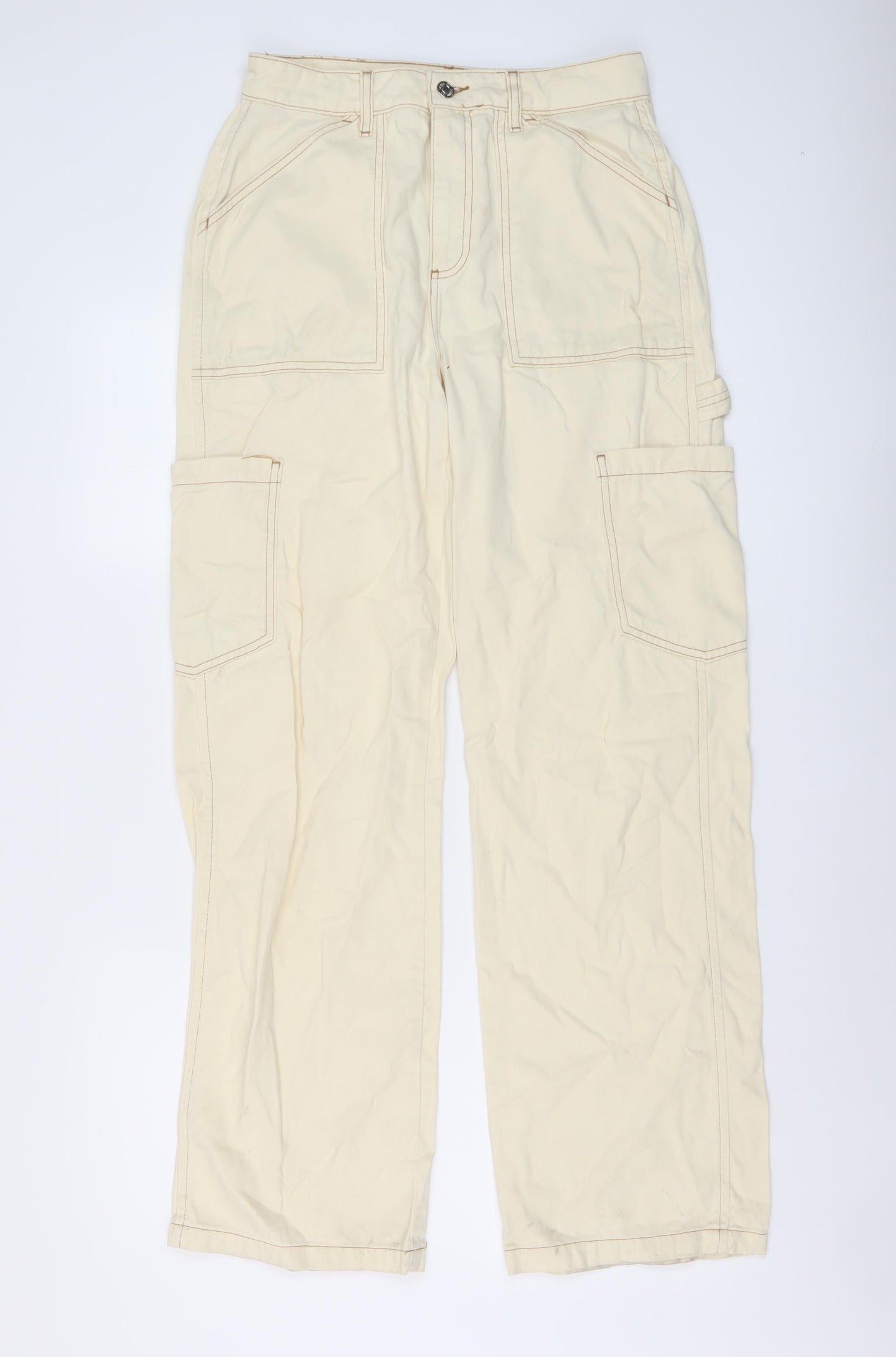 Denim & Co. Womens Beige Cotton Wide-Leg Jeans Size 10 L31 in Regular Button