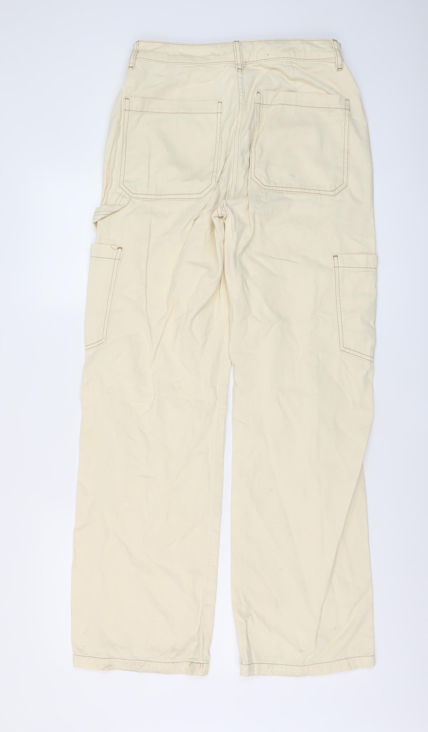 Denim & Co. Womens Beige Cotton Wide-Leg Jeans Size 10 L31 in Regular Button