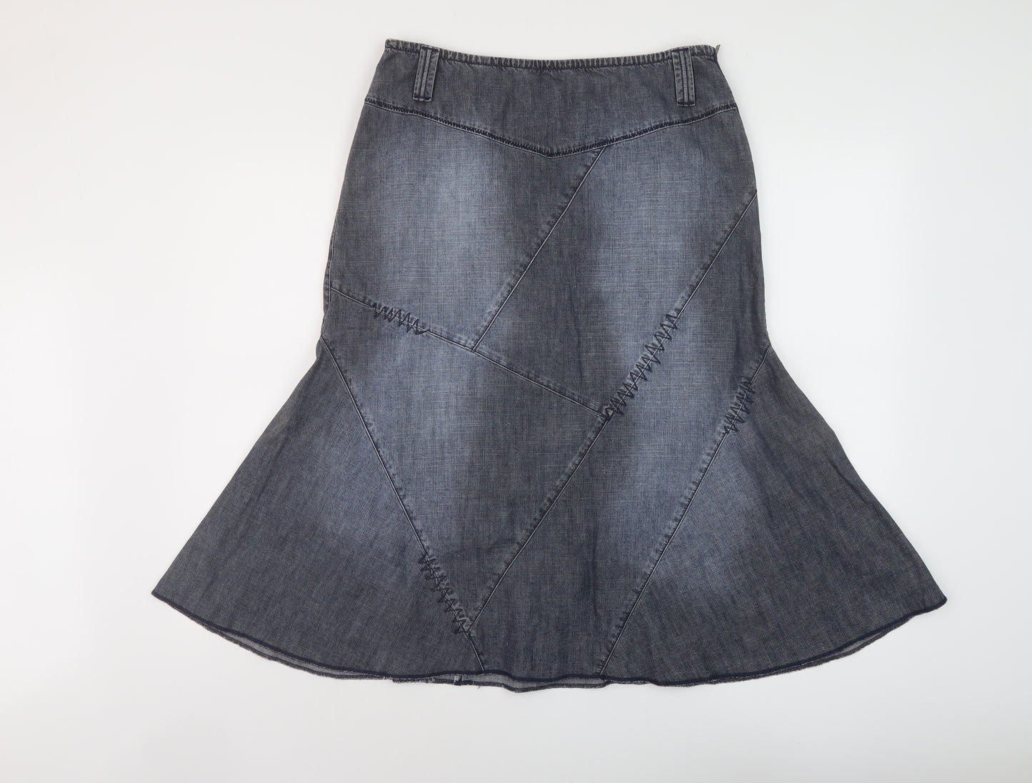 Per Una Womens Blue Cotton A-Line Skirt Size 12 Zip