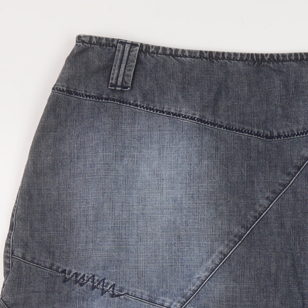 Per Una Womens Blue Cotton A-Line Skirt Size 12 Zip
