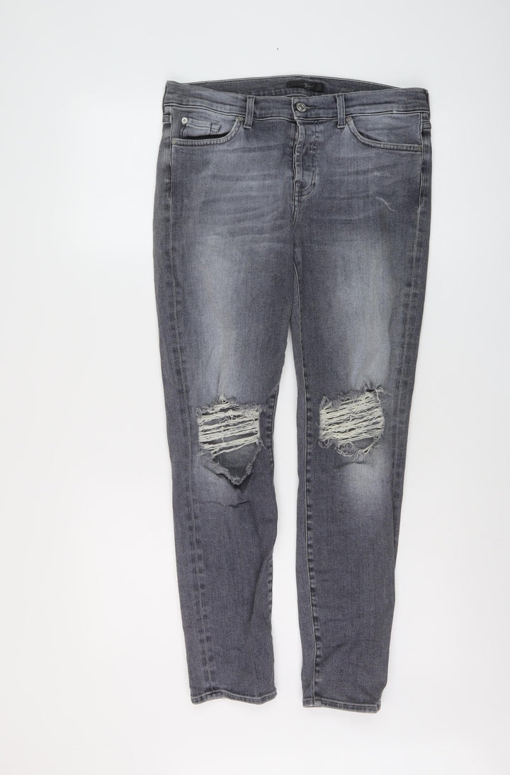 7 For All Mankind Womens Blue Cotton Skinny Jeans Size 27 in L27 in Regular Button