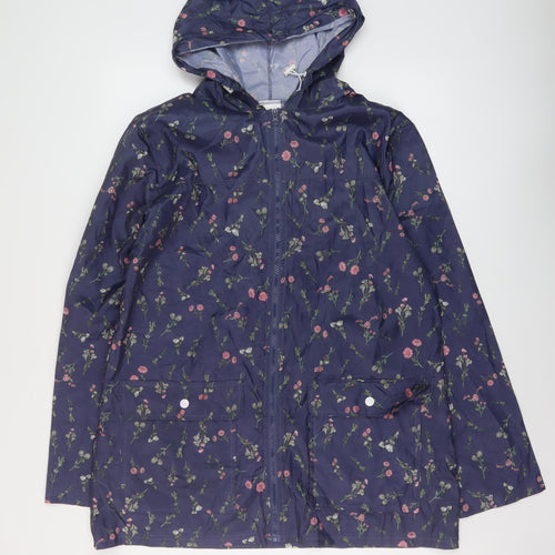 Anna De Lancay Womens Blue Floral Rain Coat Coat Size M Zip