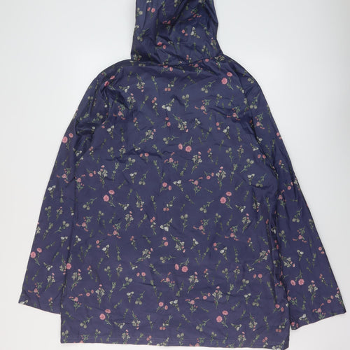 Anna De Lancay Womens Blue Floral Rain Coat Coat Size M Zip