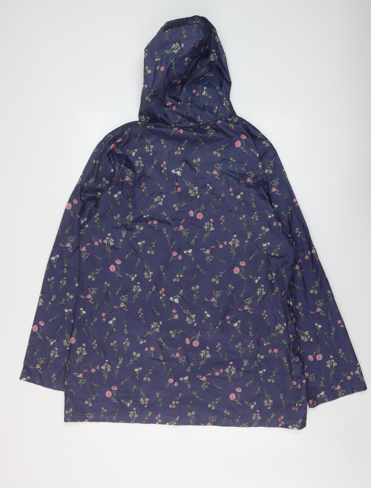 Anna De Lancay Womens Blue Floral Rain Coat Coat Size M Zip