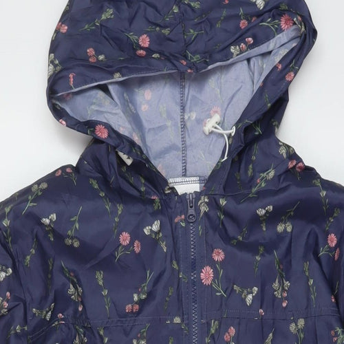 Anna De Lancay Womens Blue Floral Rain Coat Coat Size M Zip