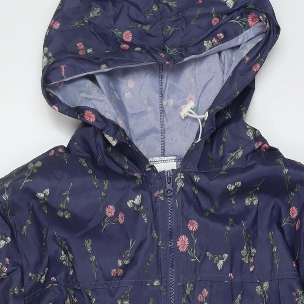 Anna De Lancay Womens Blue Floral Rain Coat Coat Size M Zip