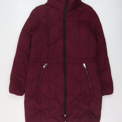 Marks and Spencer Womens Purple Quilted Coat Size 10 Zip