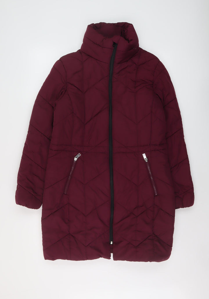 Marks and Spencer Womens Purple Quilted Coat Size 10 Zip
