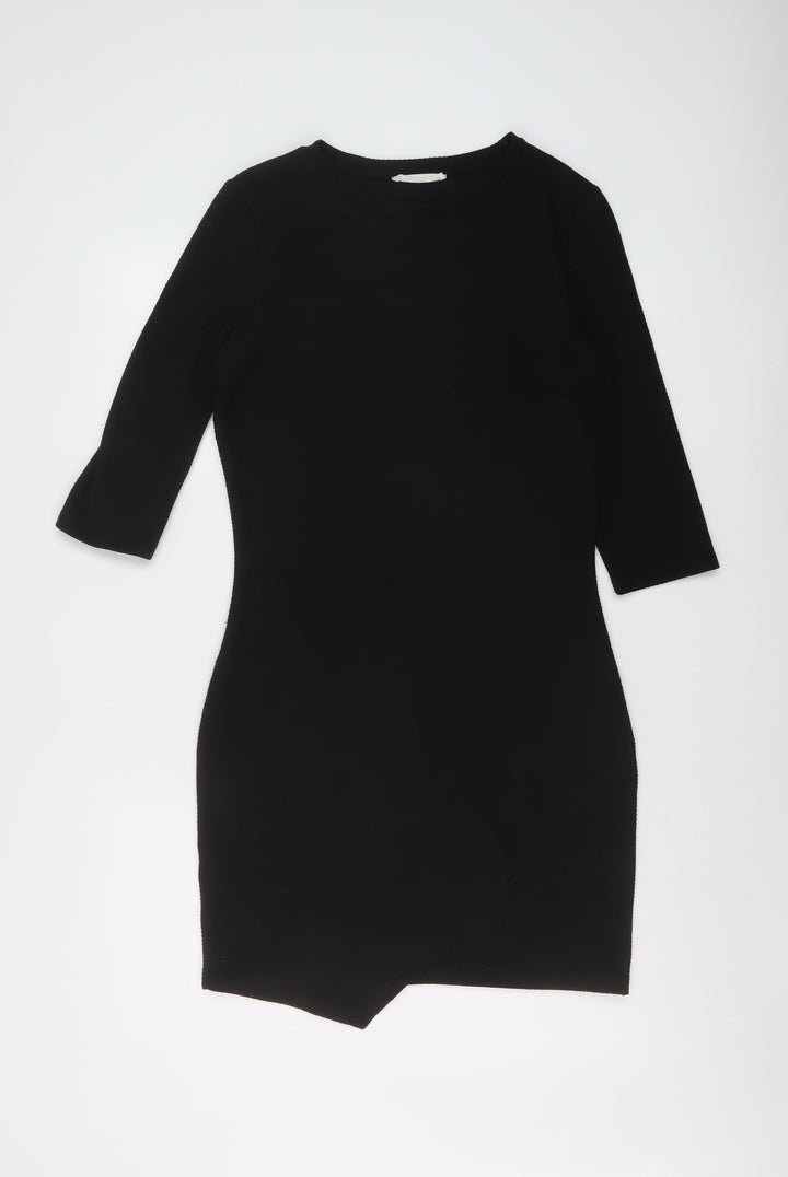 Mango Womens Black Polyester Sheath Size M Round Neck Pullover