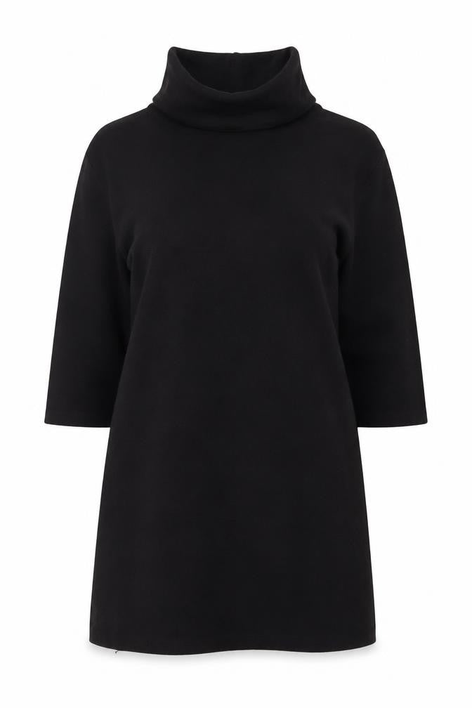 Front view of Zara women’s black polyester tunic blouse, size S, roll neck